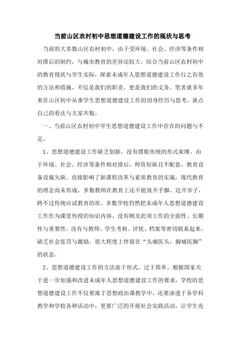 当前山区农村初中思想道德建设工作的现状与思考