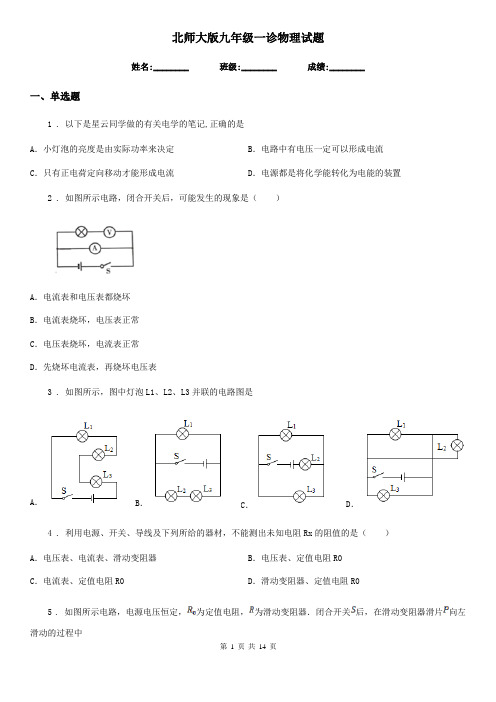 北师大版九年级一诊物理试题