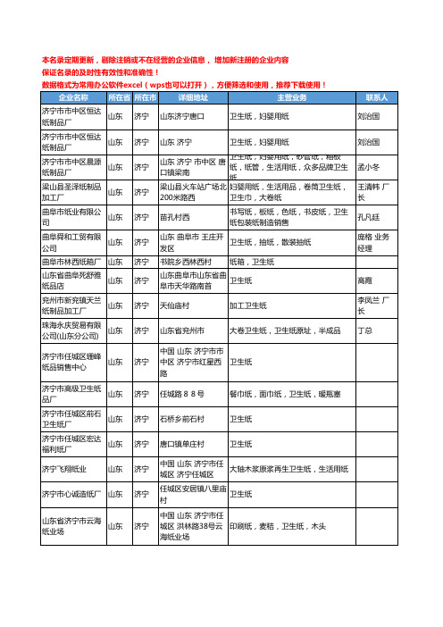 2020新版山东省济宁卫生纸工商企业公司名录名单黄页联系方式大全35家