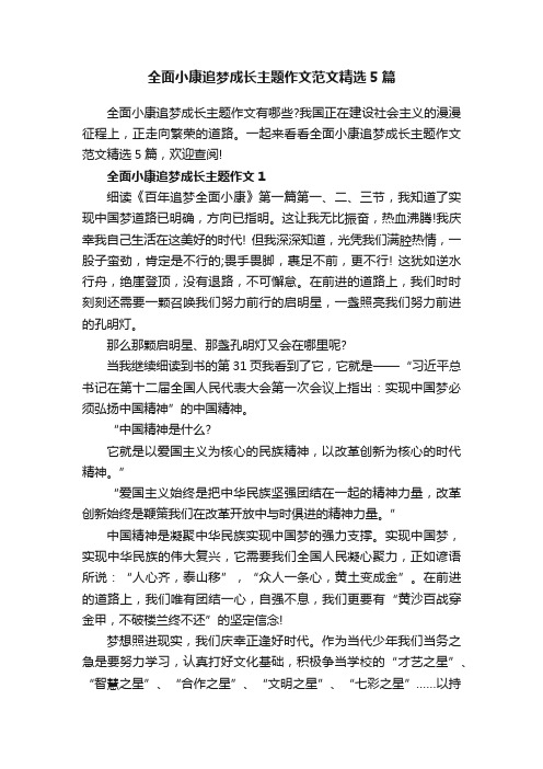 全面小康追梦成长主题作文范文精选5篇