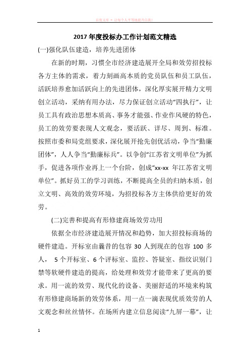 2017年度投标办工作计划范文精选