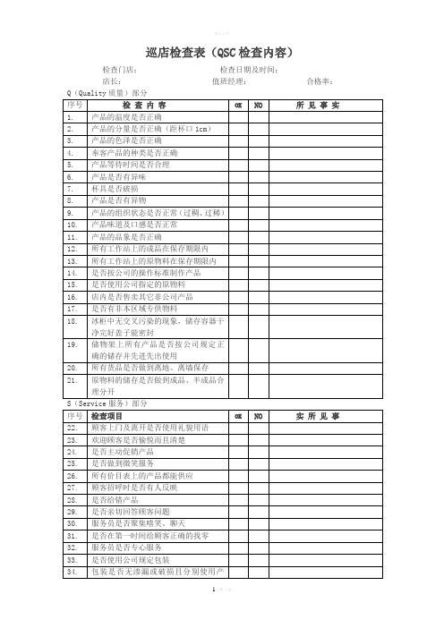 巡店检查表(qsc检查内容)