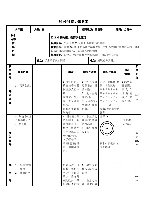 50米4接力跑教案