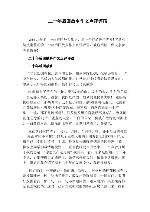 二十年后回故乡作文点评评语