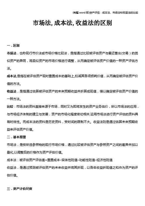 (完整word版)资产评估：成本法、市场法和收益法的比较