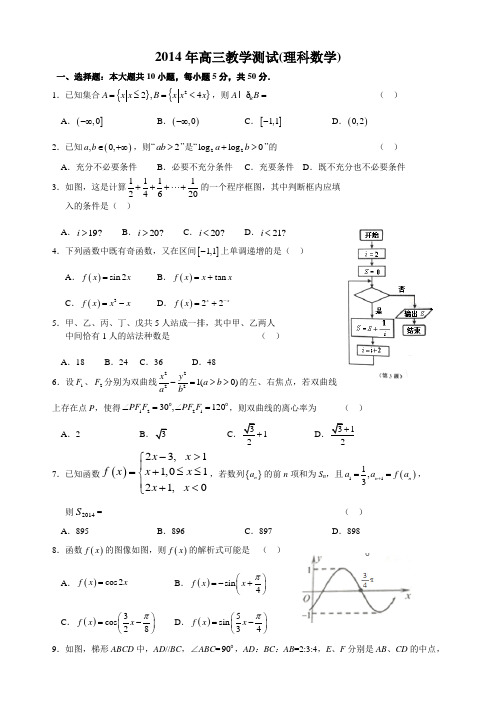 2014年高三嘉兴二模数学理