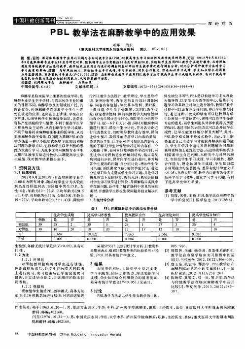 PBL教学法在麻醉教学中的应用效果
