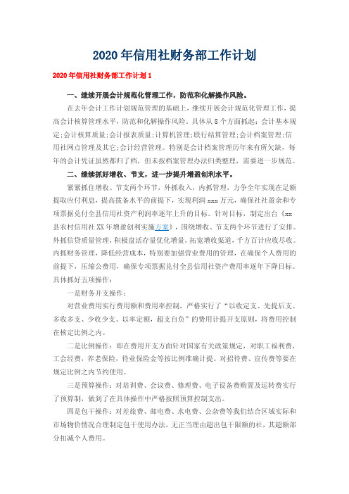 2020年信用社财务部工作计划