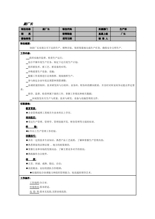 精品副厂长岗位说明书(2)