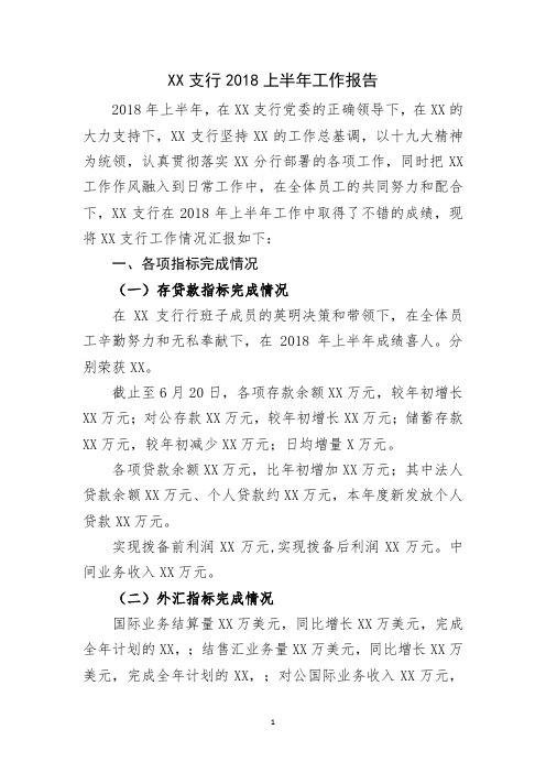 XX支行2018上半年工作报告