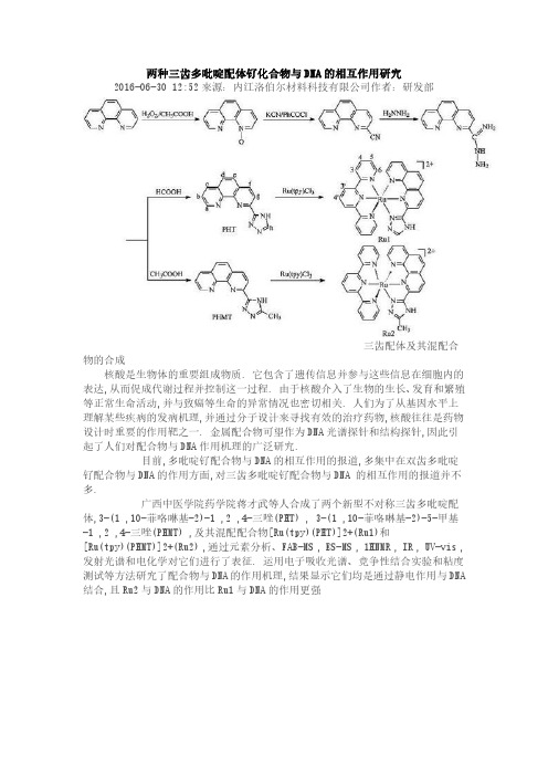 两种三齿多吡啶配体钌化合物与DNA的相互作用研究