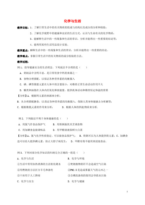 九年级化学全册专题一化学与生活复习教案沪教版