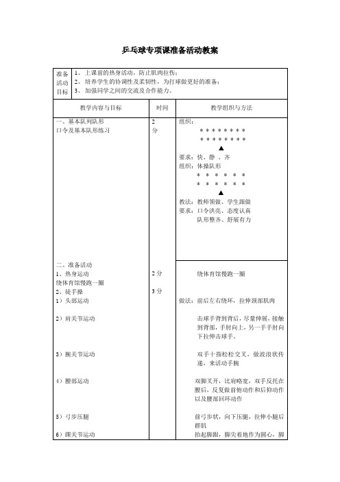 乒乓球专项准备活动教案