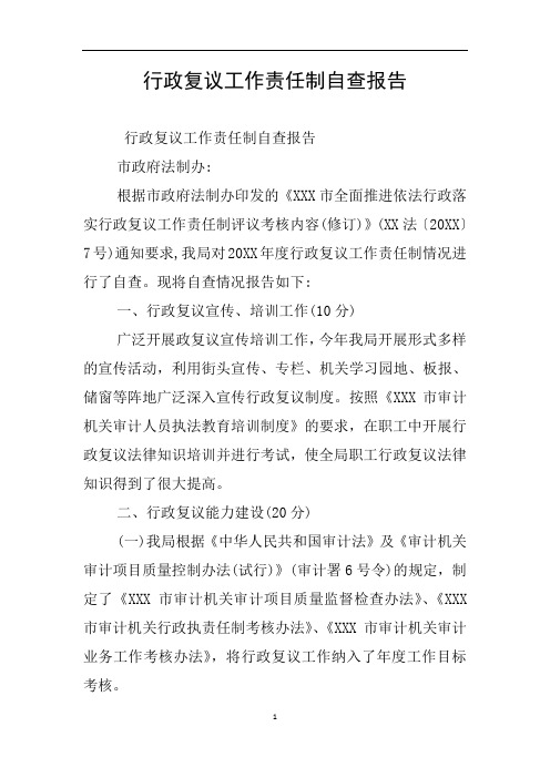 行政复议工作责任制自查报告