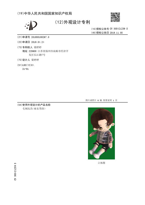 【CN305421239S】毛绒玩具雨衣男孩【专利】