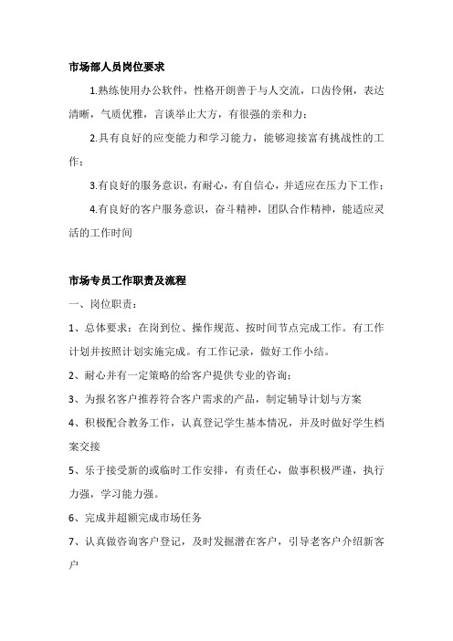 市场部岗位职责要求