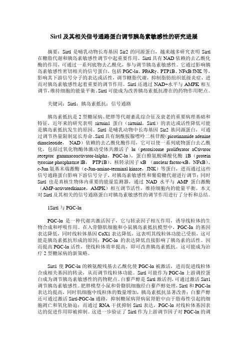 Sirtl及其相关信号通路蛋白调节胰岛素敏感性的研究进展