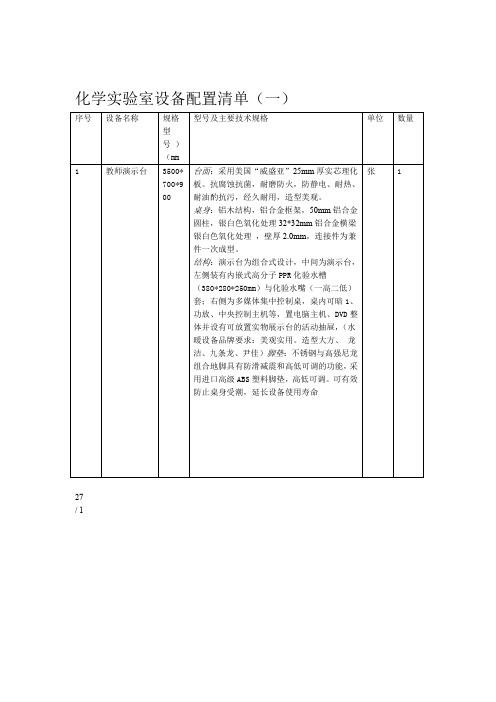 化学实验室设备配置清单一