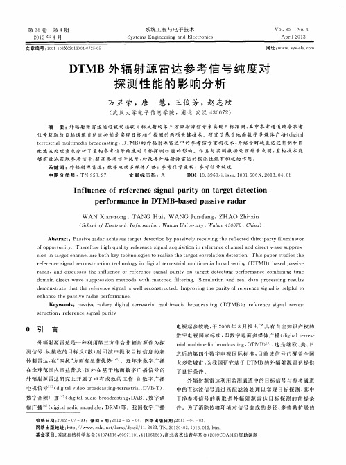 DTMB外辐射源雷达参考信号纯度对探测性能的影响分析