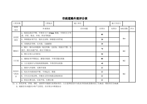 市政道路外观评分表