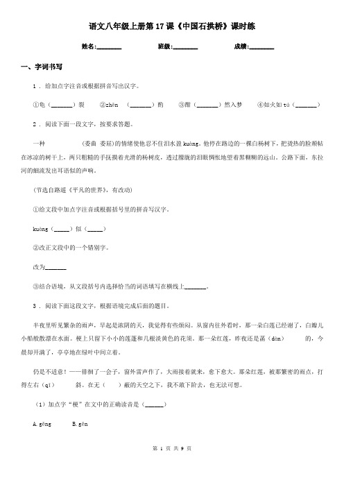 语文八年级上册第17课《中国石拱桥》课时练