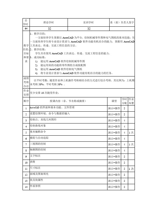 AutoCAD授课计划