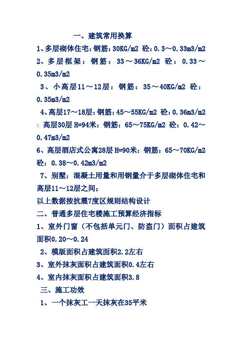 常用建筑换算