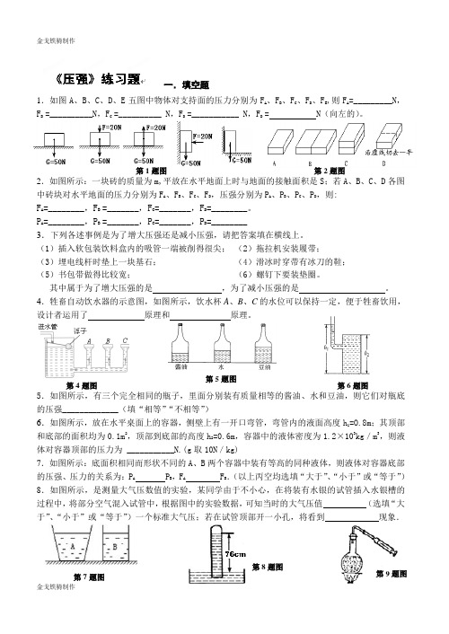 中考冲刺九年级物理复习：压强练习题