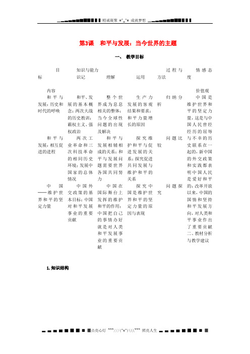 高中历史 6.3《和平与发展：当今世界的主题》教师用书 新人教版选修3