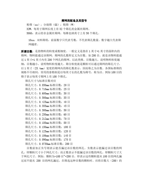 筛网的型号;目数对照表