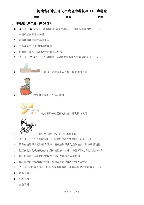 河北省石家庄市初中物理中考复习 01：声现象