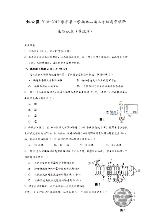 【精品】虹口区2019年高二高三第一学期期末(一模)学科质量检测生物试题及答案