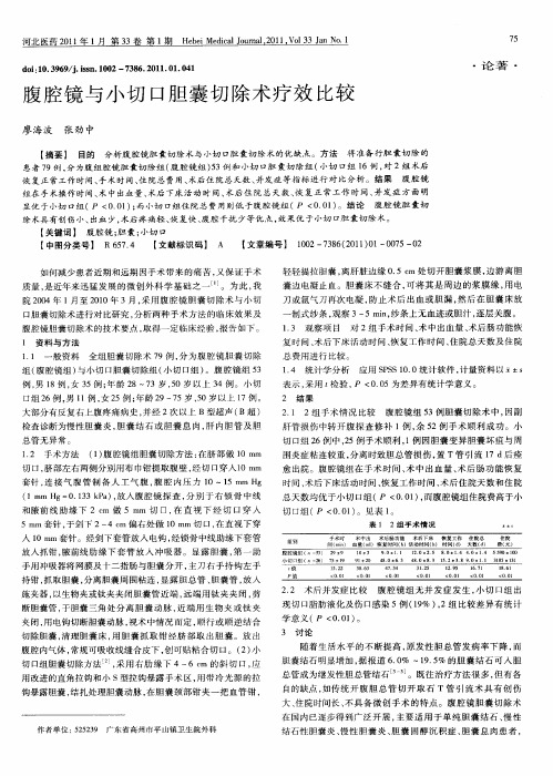 腹腔镜与小切口胆囊切除术疗效比较
