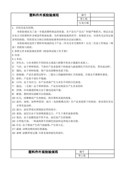 塑胶件外观检验标准规范