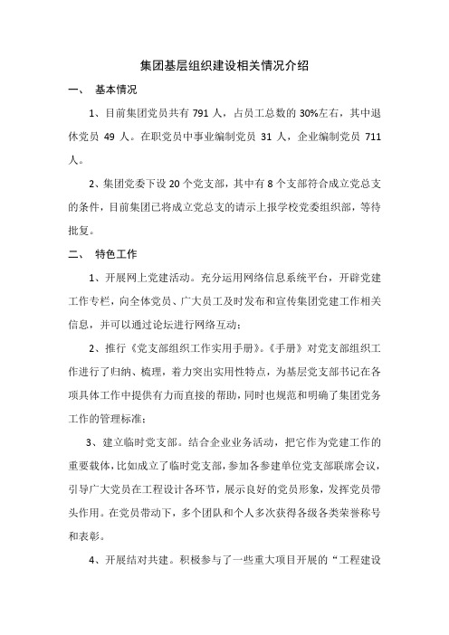 集团公司党组织建设相关情况介绍