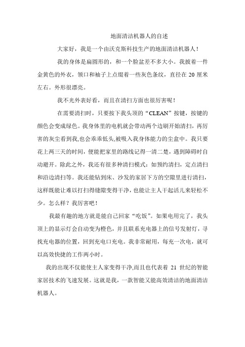 地面清洁机器人的自述