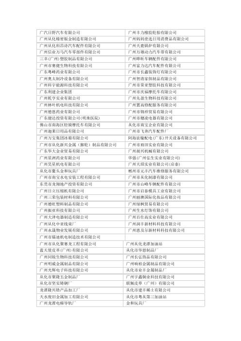 广州从化市明珠工业园   2014年广州从化经济开发区企业名录