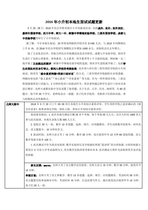 2016年小升初本地生面试试题更新