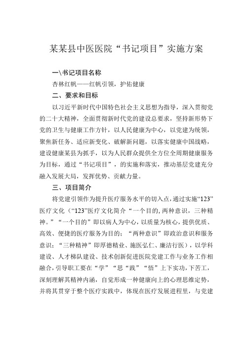 某某县中医医院“书记项目”实施方案