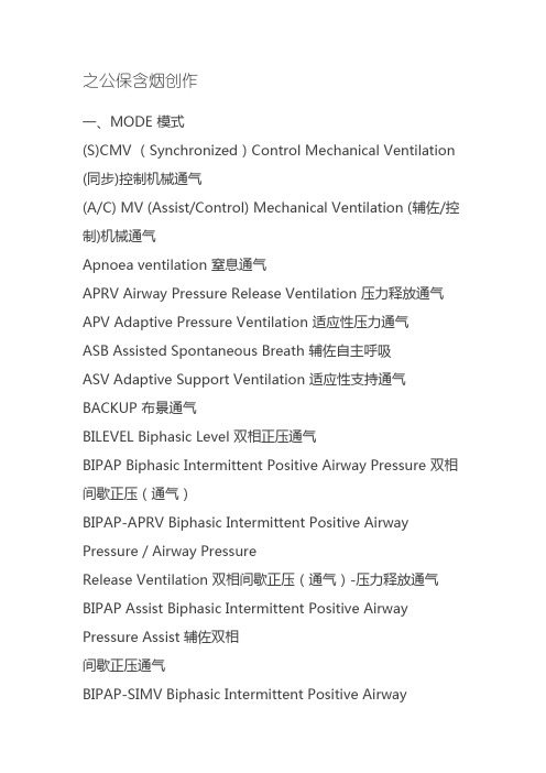 呼吸机英文代表的含义