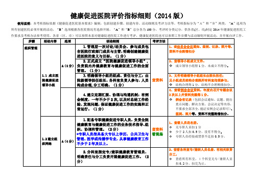 健康促进医院评价指标细则(2014版)
