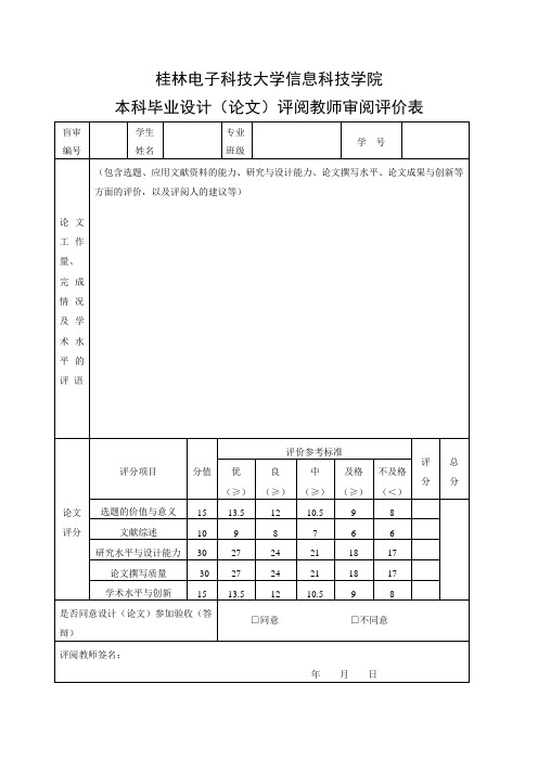 评阅教师审阅评价表