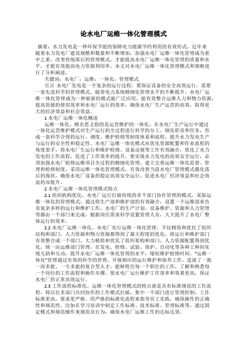 论水电厂运维一体化管理模式