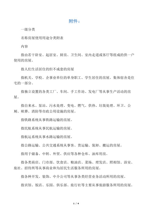 房屋使用用途分类附表解析