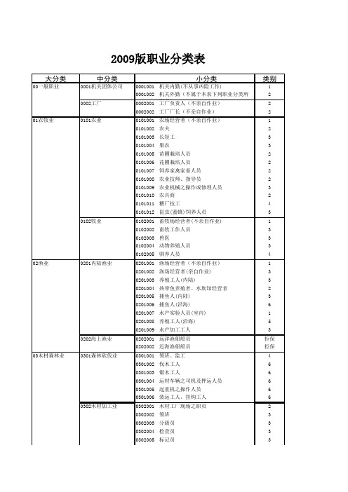 职业分类表