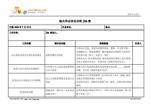 动火作业安全分析JSA表