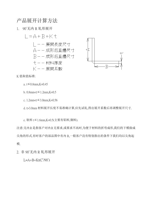 各种板厚、折弯角度展开尺寸计算方式