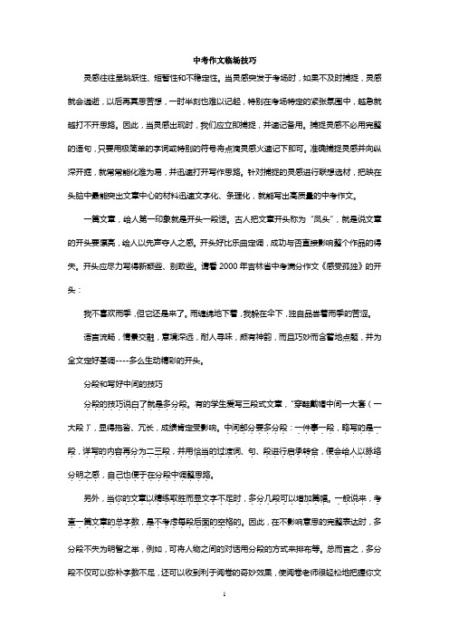 中考作文临场技巧及范文点拨