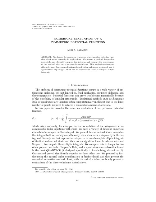 NUMERICAL EVALUATION OF A SYMMETRIC POTENTIAL FUNCTION
