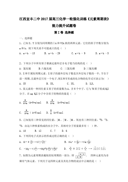2017届高三化学一轮强化训练《元素周期表》能力提升试题卷 含答案